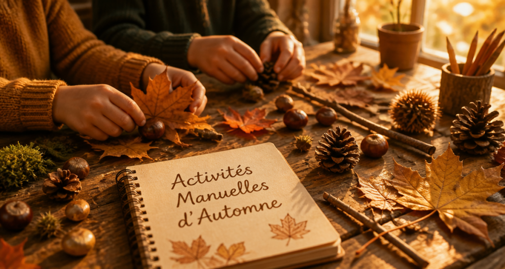 activité manuelle automne avec feuilles et enfants