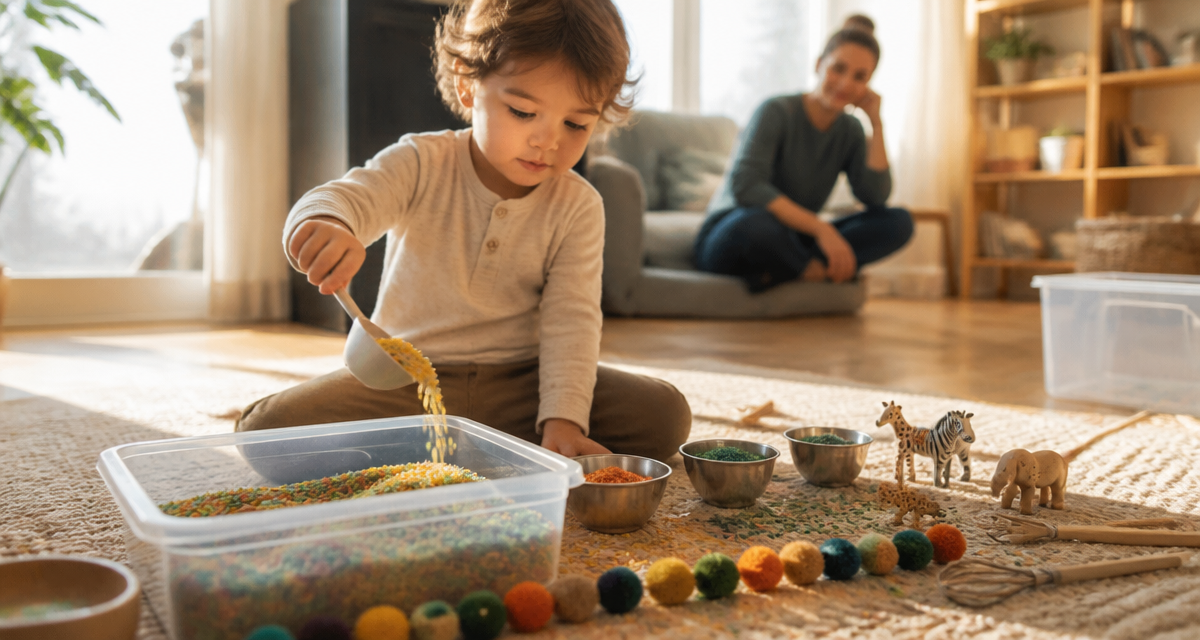 activités 2 ans enfant transvaser riz