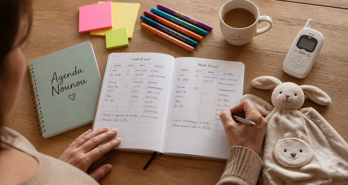 agenda des nounous sur table avec accessoires