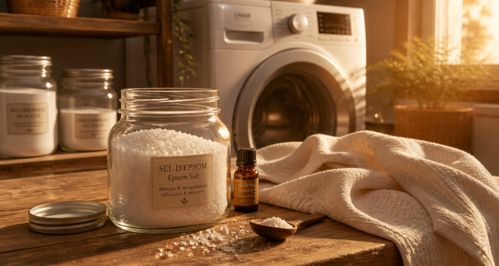 assouplissant maison sans vinaigre sel d'Epsom huile essentielle