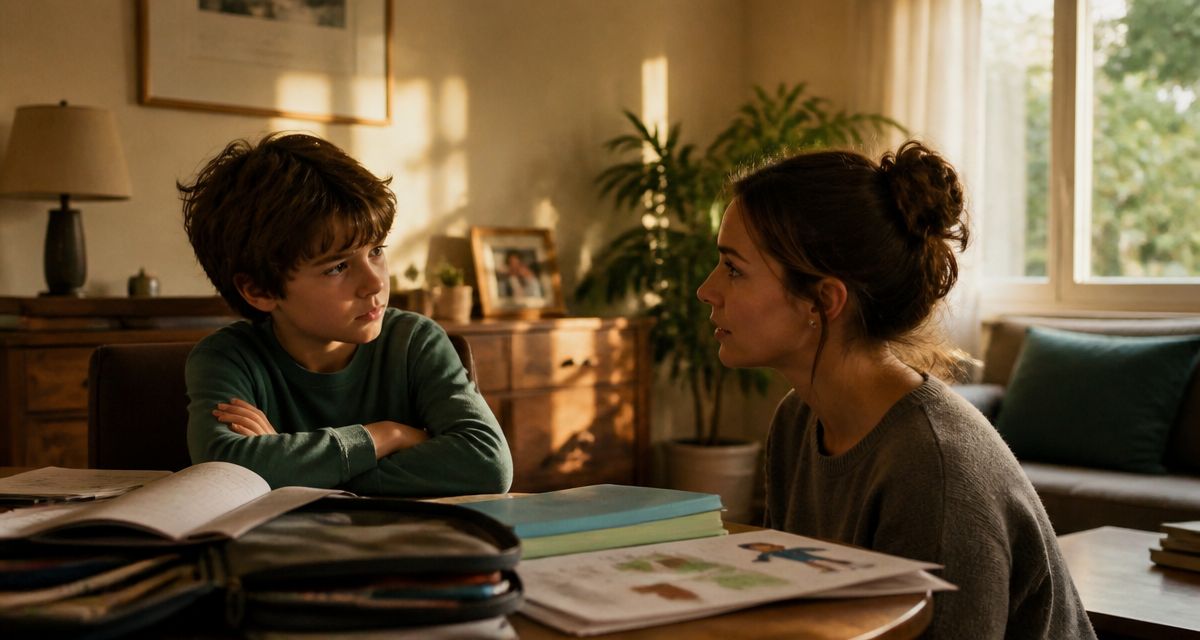 Enfant 9 ans bras croisés dialogue mère