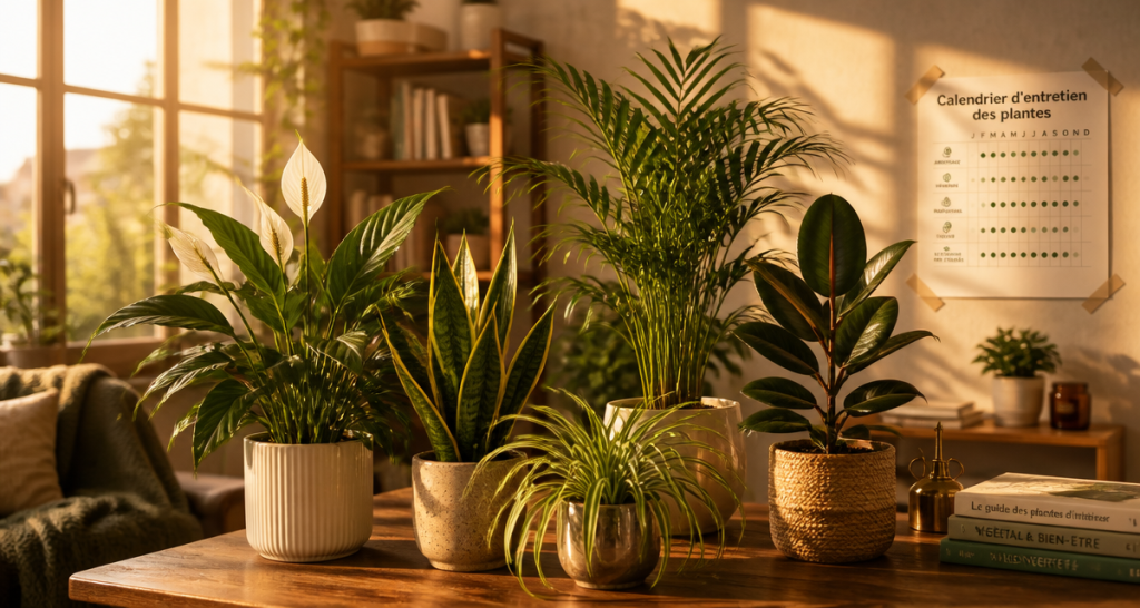 Plantes d'interieur depolluante sur table en bois