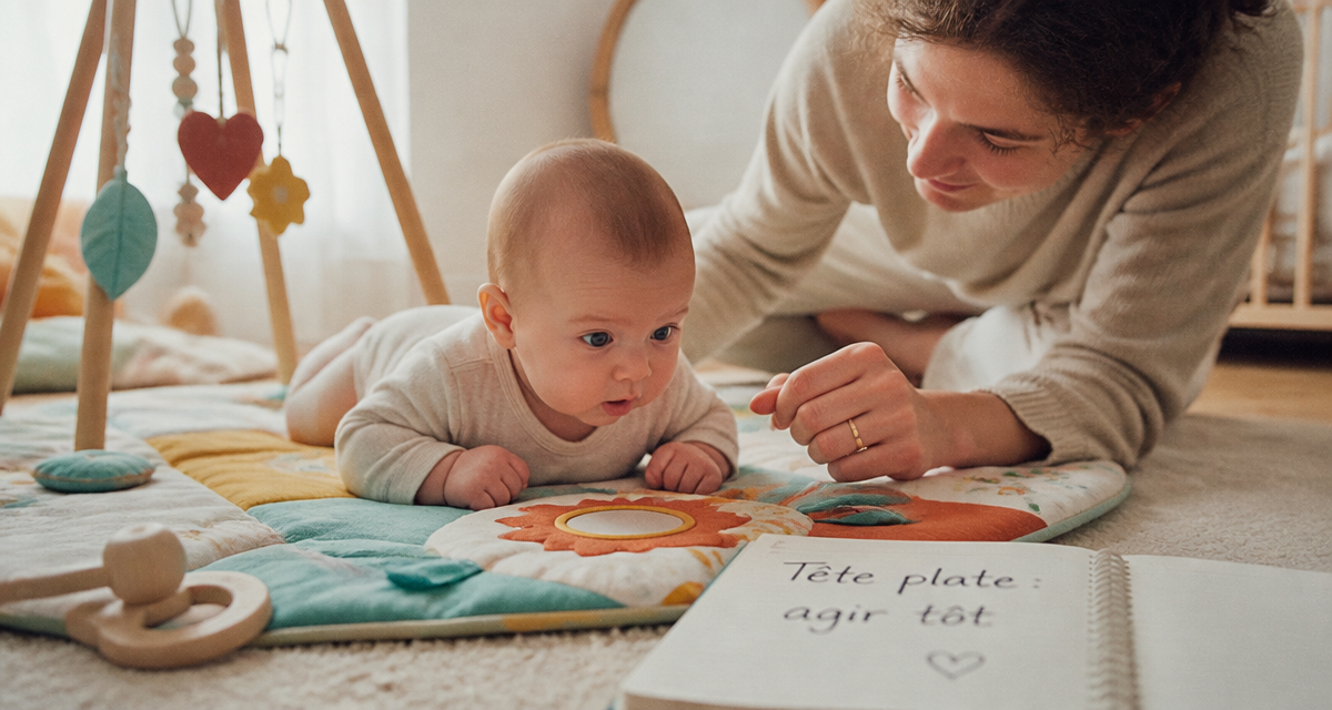 tete plate 3 mois trop tard bébé sur tapis