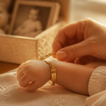 gourmette pour bapteme en or sur poignet de bebe