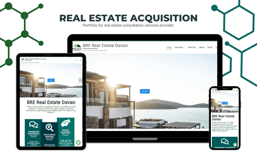 Modern real estate website displayed on various devices showcasing Bryan Aritcheta's real estate services for Davao property consultation.