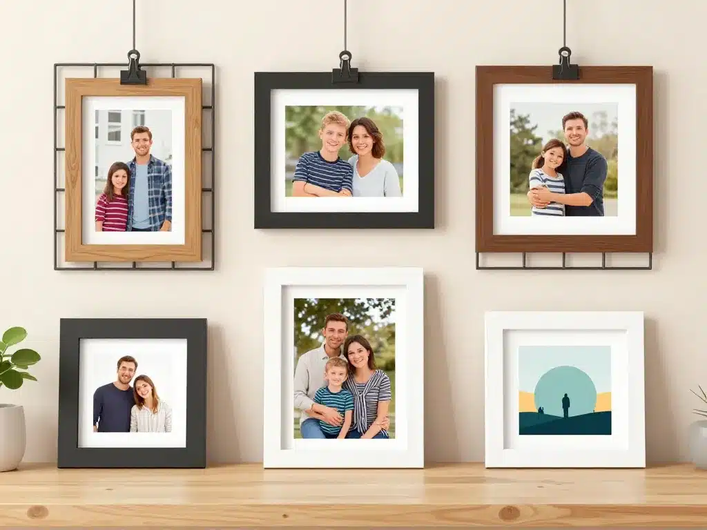 Scène produits cadres supports mur de photos