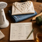 comparatif défroisseur vapeur sur table avec vêtements