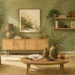 decoration murale vert sauge salon contemporain