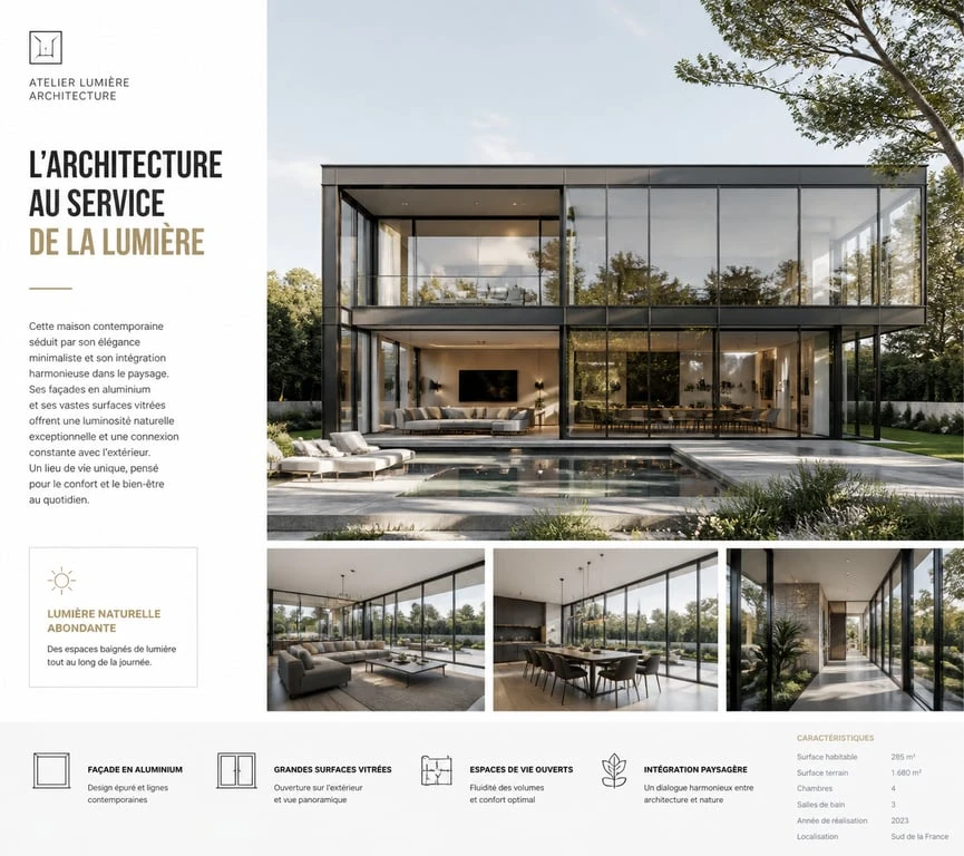 Maison individuelle contemporaine avec façade en mur rideau en aluminium