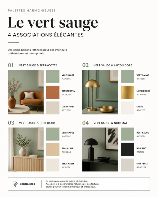 Palette de couleurs pour décoration murale vert sauge