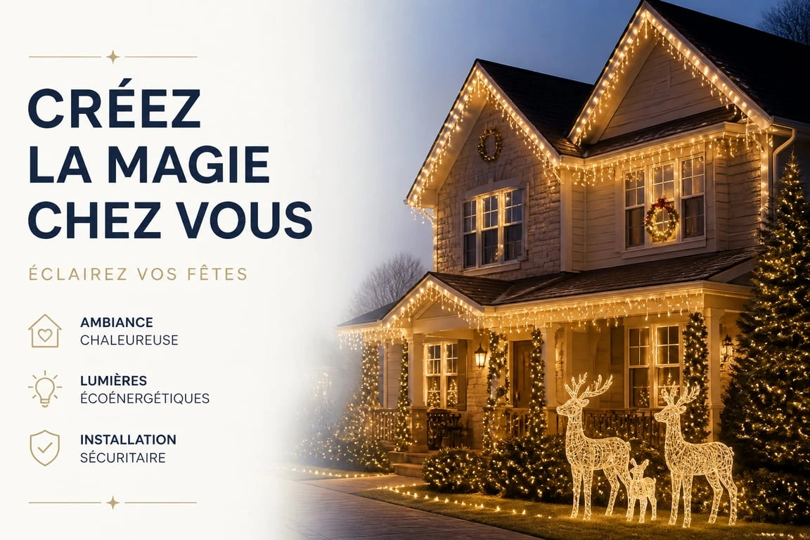 Décoration de Noël extérieure avec lumières LED et rennes lumineux pour une maison accueillante