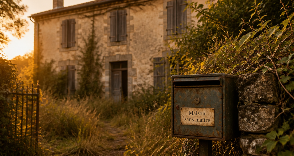 maison abandonnée en pierre au soleil couchant