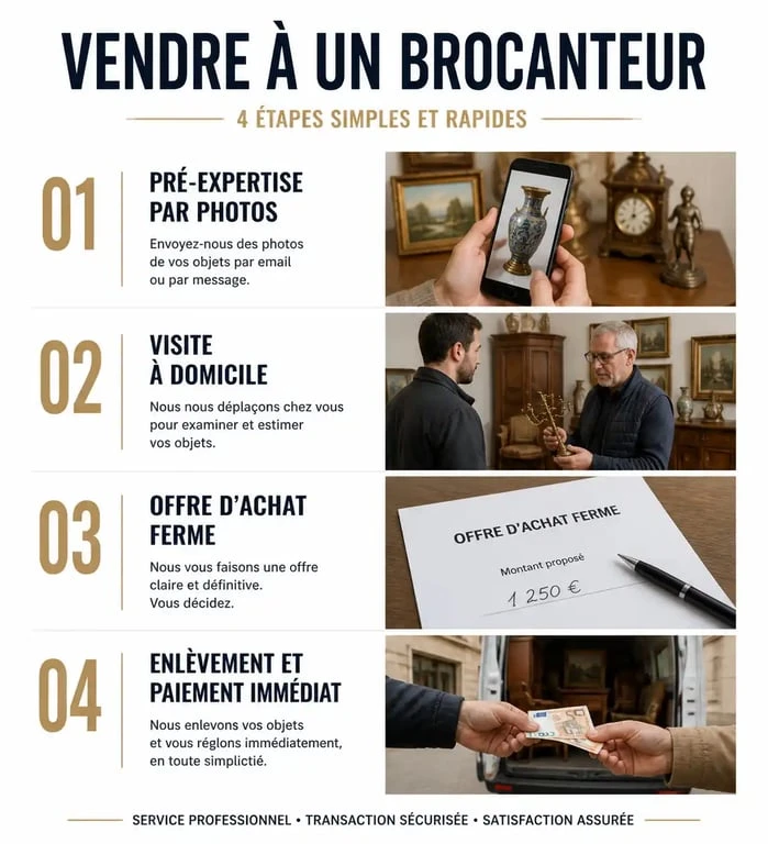 Processus étape par étape pour vendre à un brocanteur ses objets et meubles
