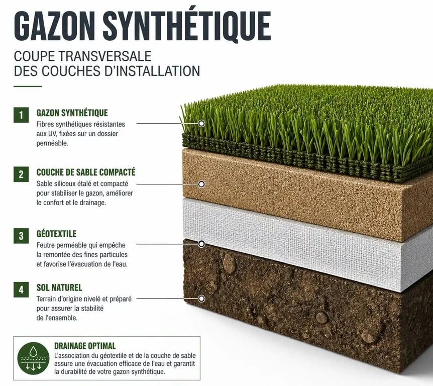Schéma technique de pose de gazon synthétique AJ Home