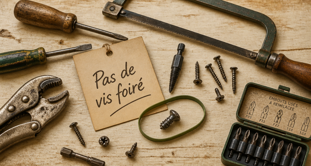 Outils pour pas de visse foiré sur établi