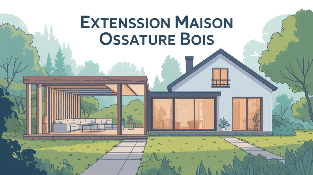 illustration extension maison ossature bois moderne et lumineuse