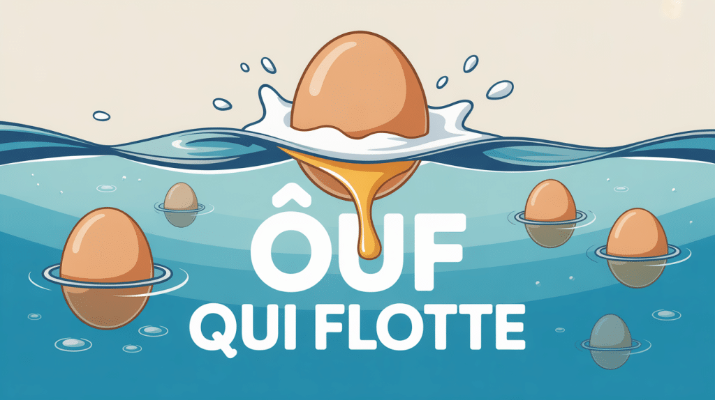 oeuf qui flotte à la cuisson dans l'eau illustration explicative