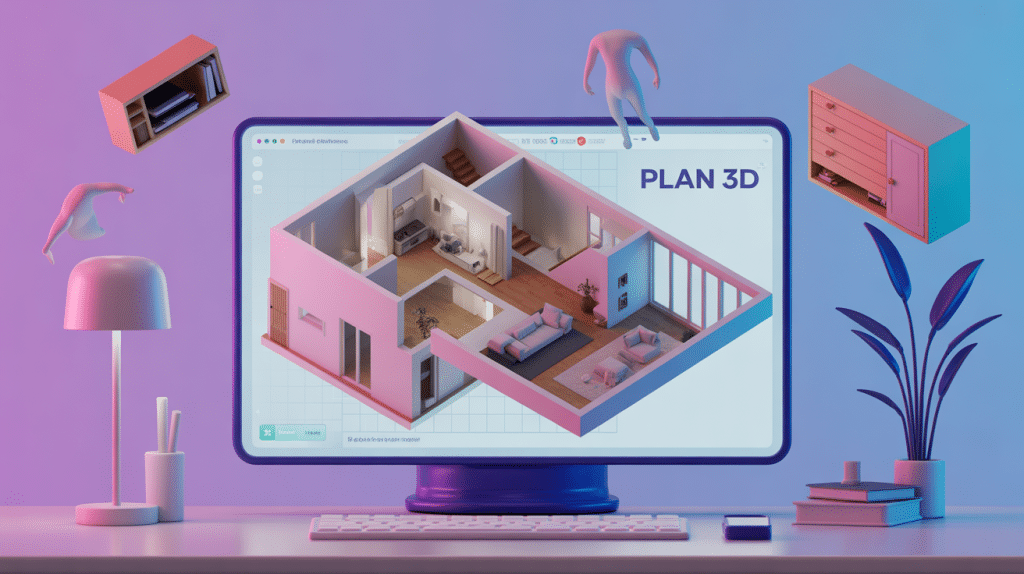 illustration plan3d maison appartement sur ordinateur