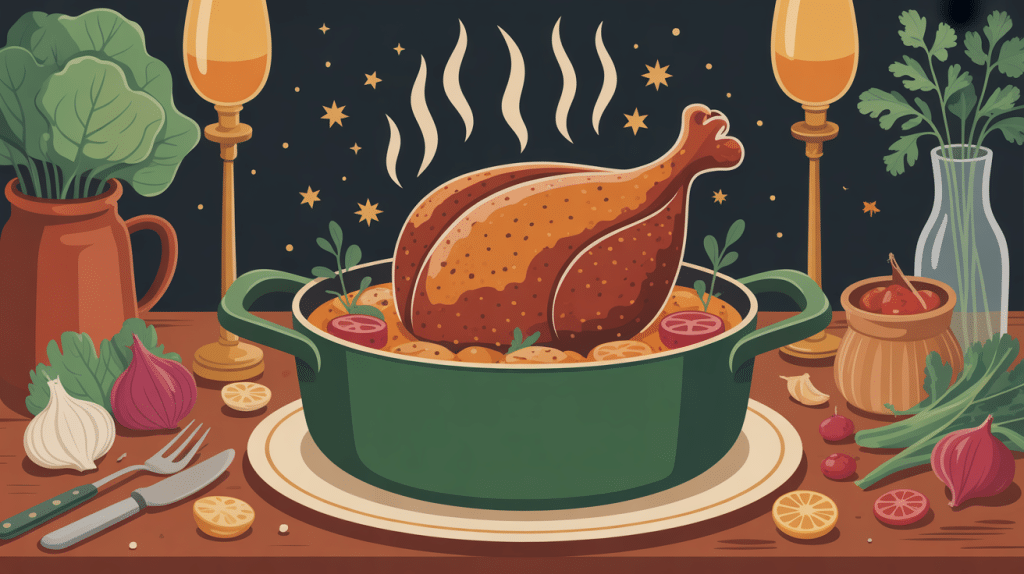 temps de cuisson chapon en cocotte en fonte avec légumes rustiques