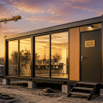bungalow préfabriqué acier bois grandes baies chantier