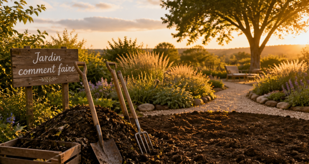 jardin comment faire, aménagement extérieur, outils, plantes