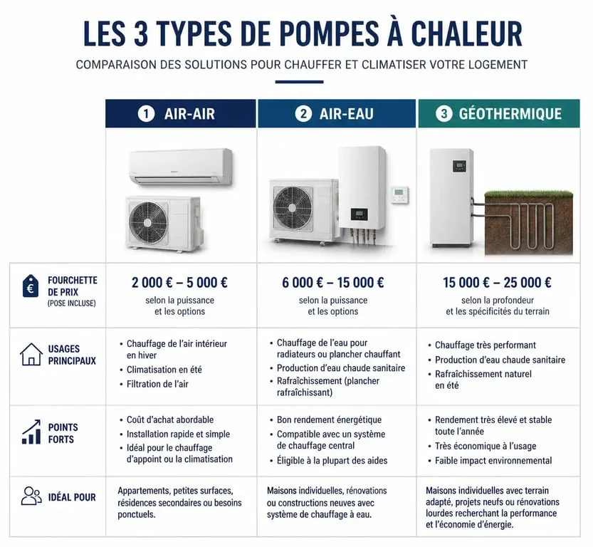 Comparatif des prix et usages des pompes à chaleur pour une maison de 150m2
