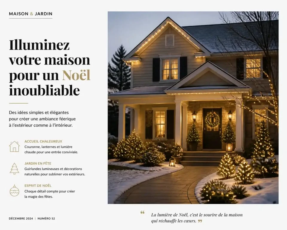 Décoration de Noël extérieure lumineuse pour une maison avec jardin