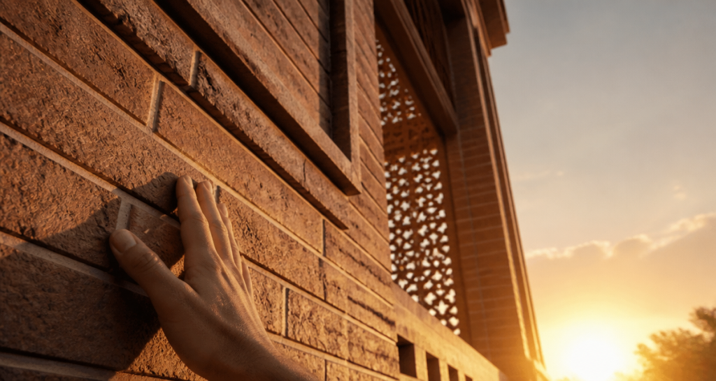 facade brique main texture coucher soleil