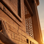 facade brique main texture coucher soleil