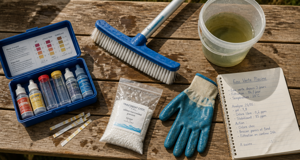 nettoyer piscine verte avec kit analyse et produits