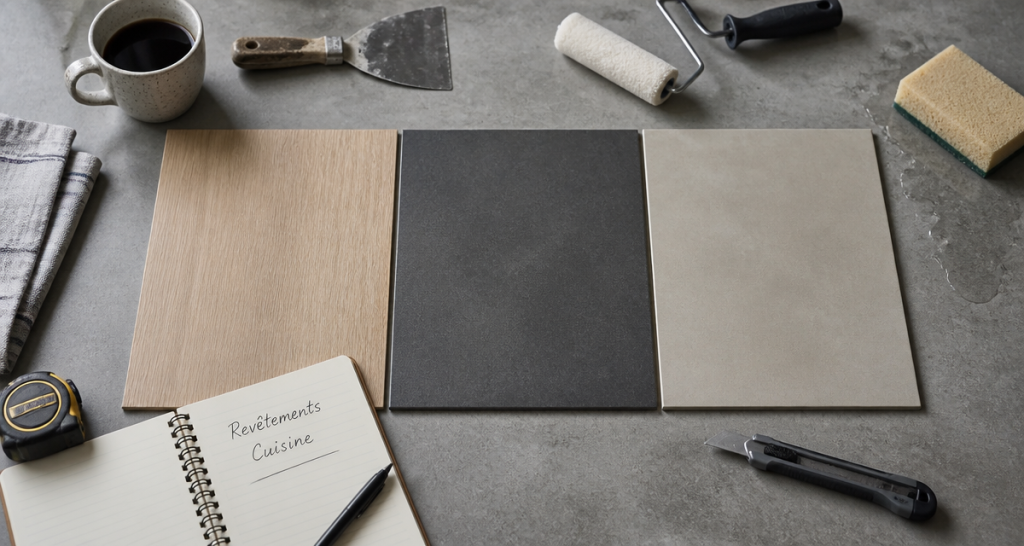 revêtement de plan de travail cuisine stratifié dekton béton ciré