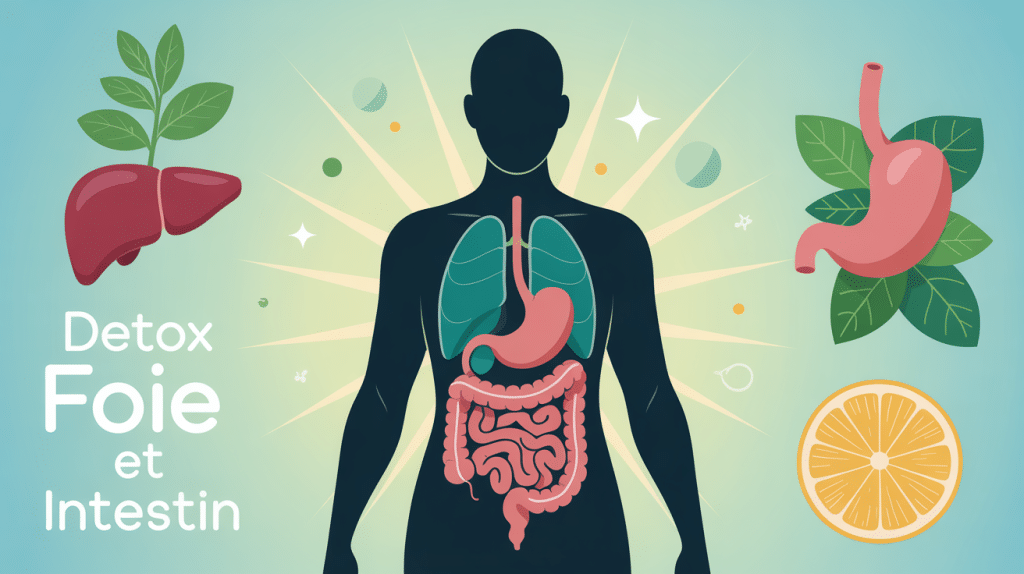 Illustration detox foie et intestin, ambiance santé et sérénité