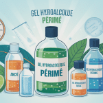 illustration de flacons gel hydroalcoolique périmé et récents avec éléments de date