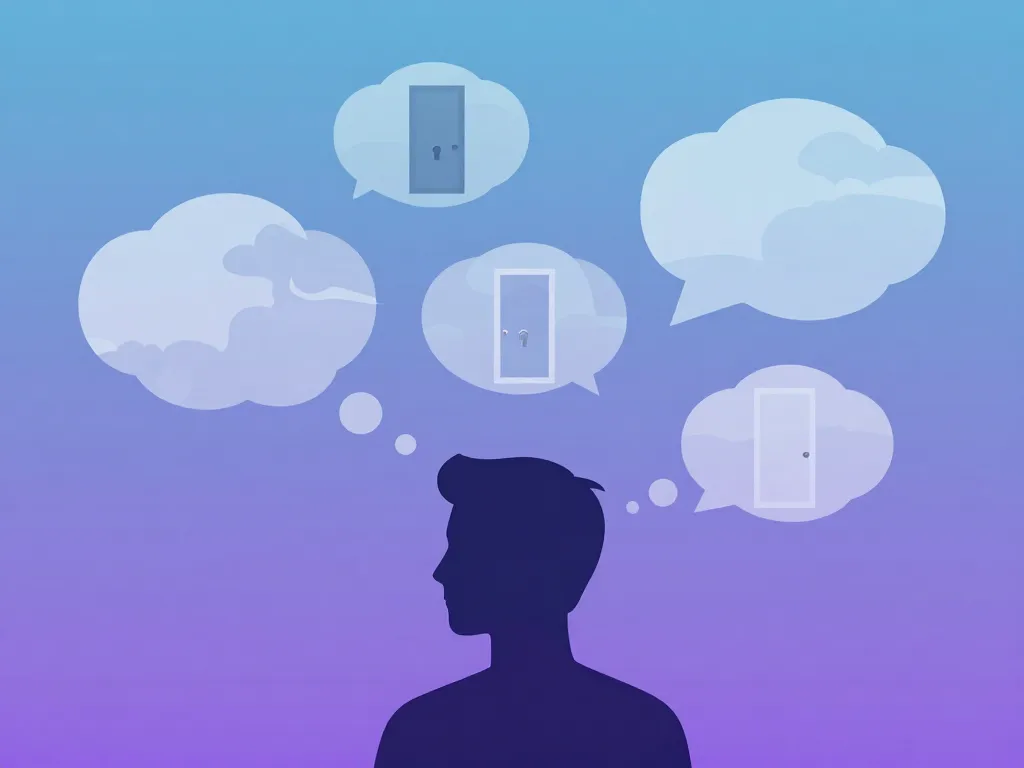 je me pose la question silhouette bulles portes ciel symbolique