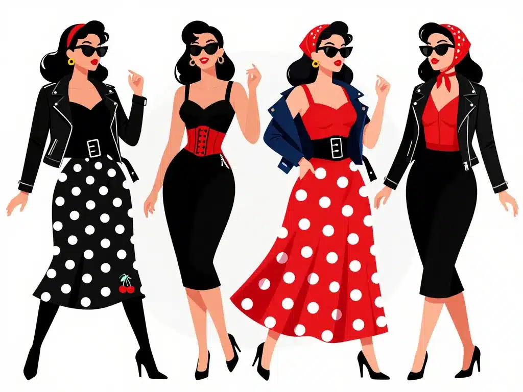 look année 50 rockabilly femme silhouettes années 50 accessoires rétro