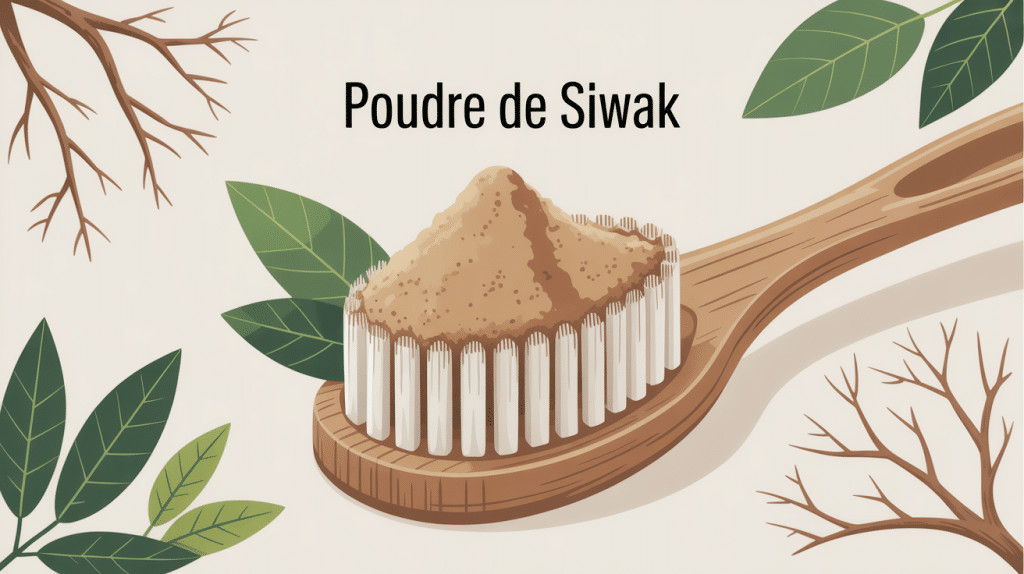 illustration poudre de siwak et brosse à dents soin naturel