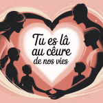 illustration tu es là au cœur de nos vies cercle silhouettes coeur