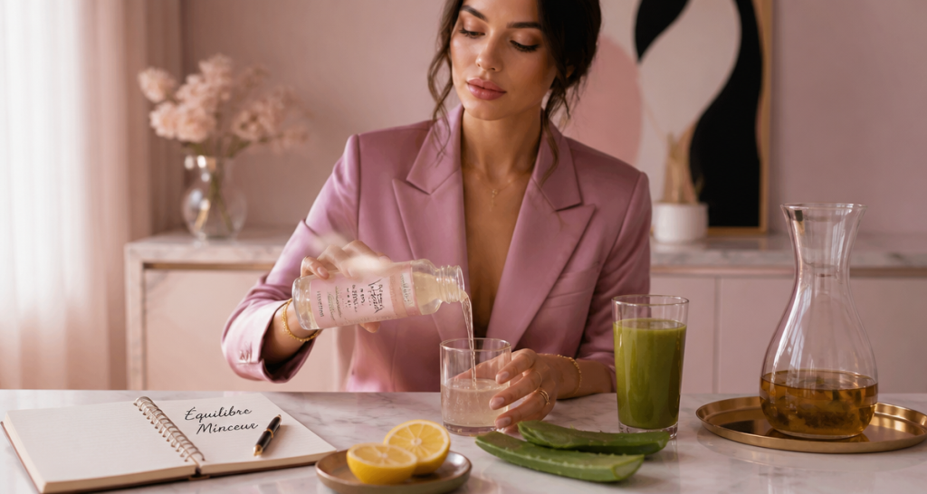 aloe vera maigrir gel et smoothie sur table