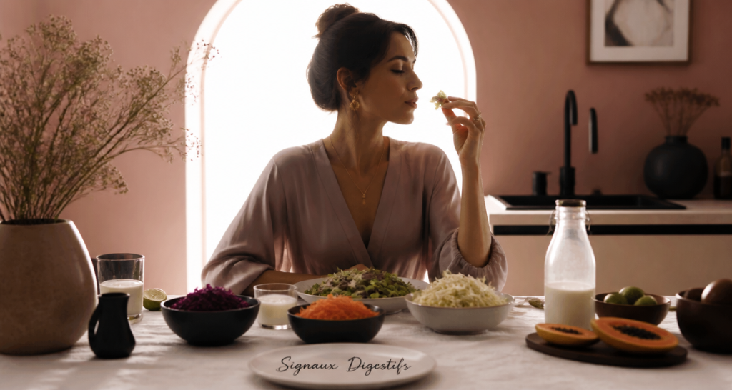 manque d enzymes digestives symptomes femme cuisine salade