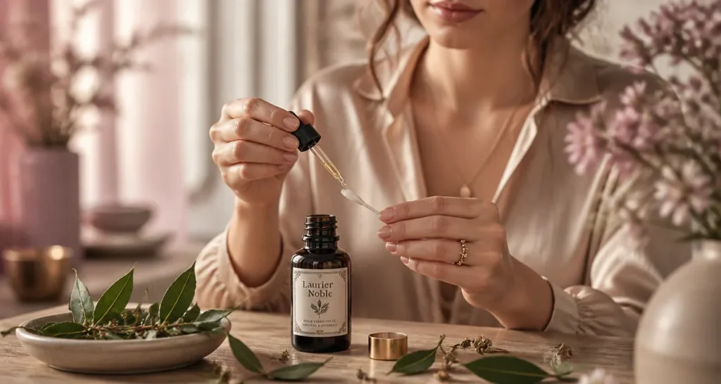 Huile essentielle de laurier noble utilisation sur coton-tige