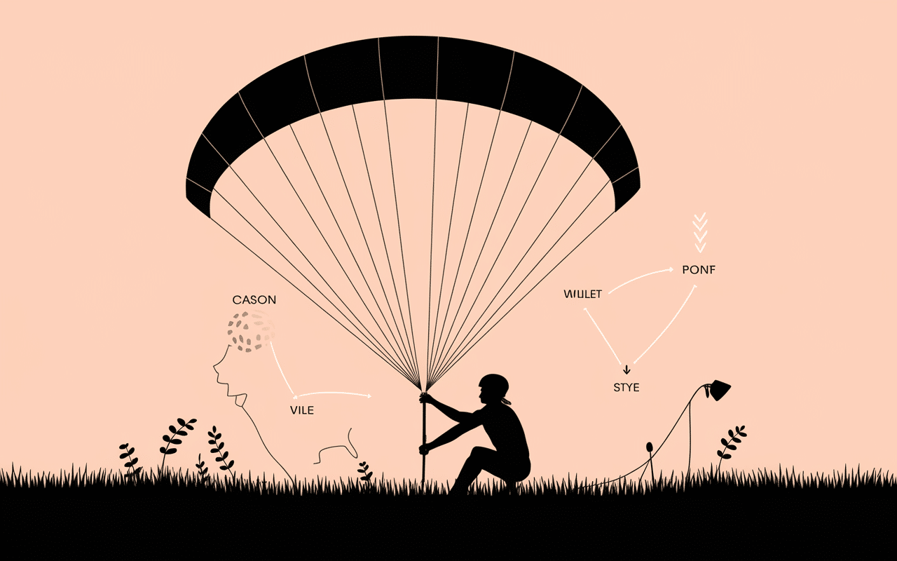 Vérification équipement parapente décollage