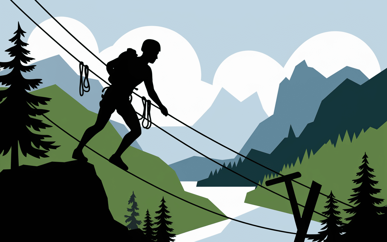 Grimpeur sur via ferrata de Liaucous surplombant la vallée