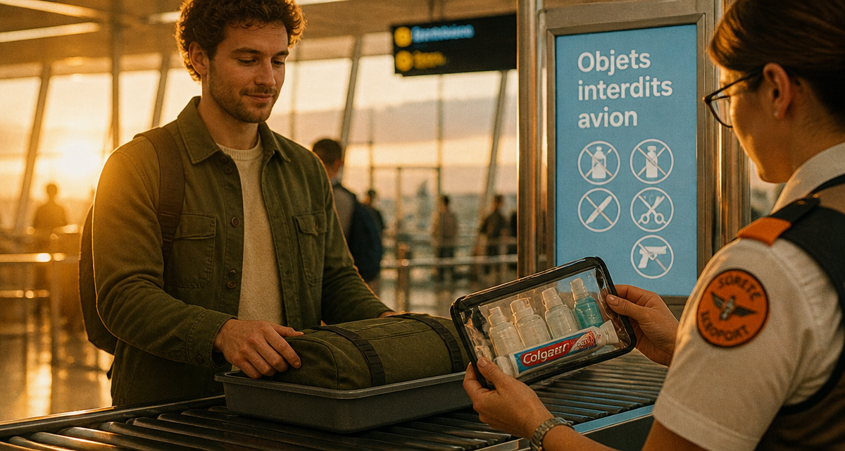 Objet interdit avion sur tapis contrôle sécurité