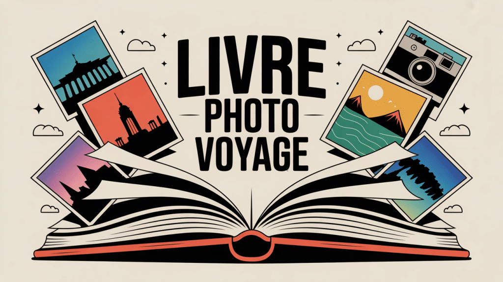 illustration exemple livre photo voyage ouvert et coloré