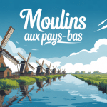 moulin pays bas bord canal reflets polders
