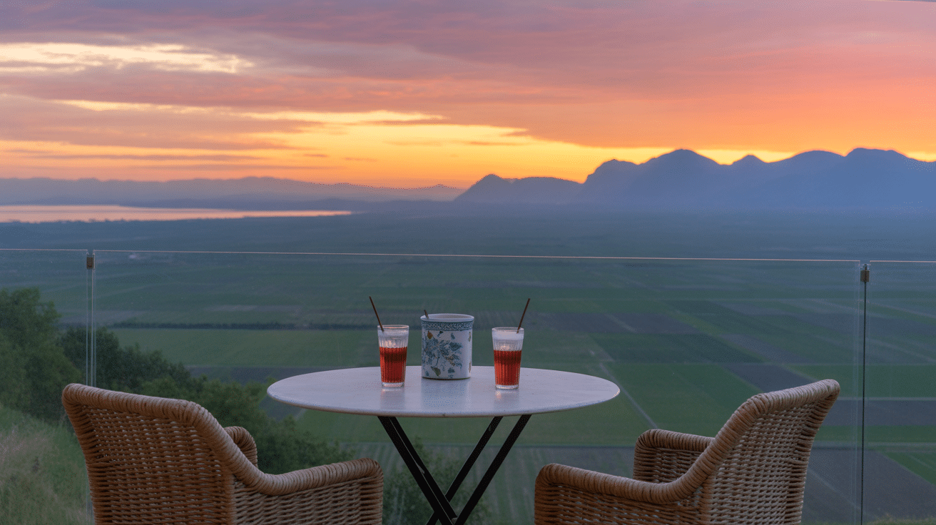 Vue panoramique takrouna terrasse coucher de soleil