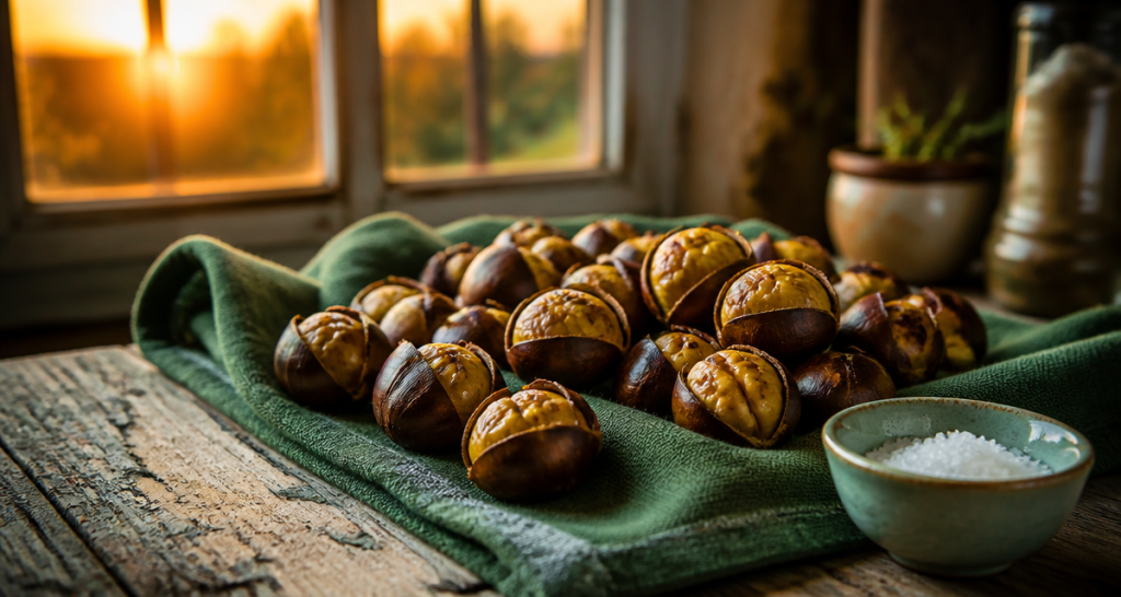 comment cuire des chataignes au four sur table rustique
