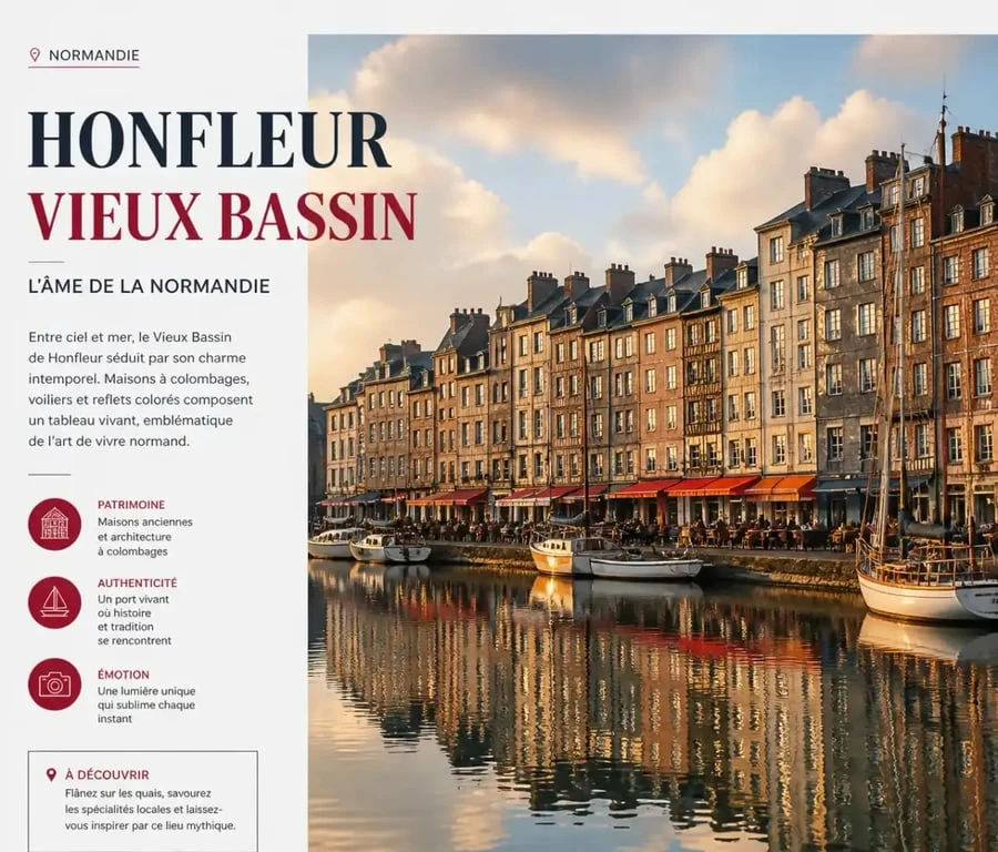 Vue pittoresque du Vieux Bassin à Honfleur, une ville incontournable en Normandie.