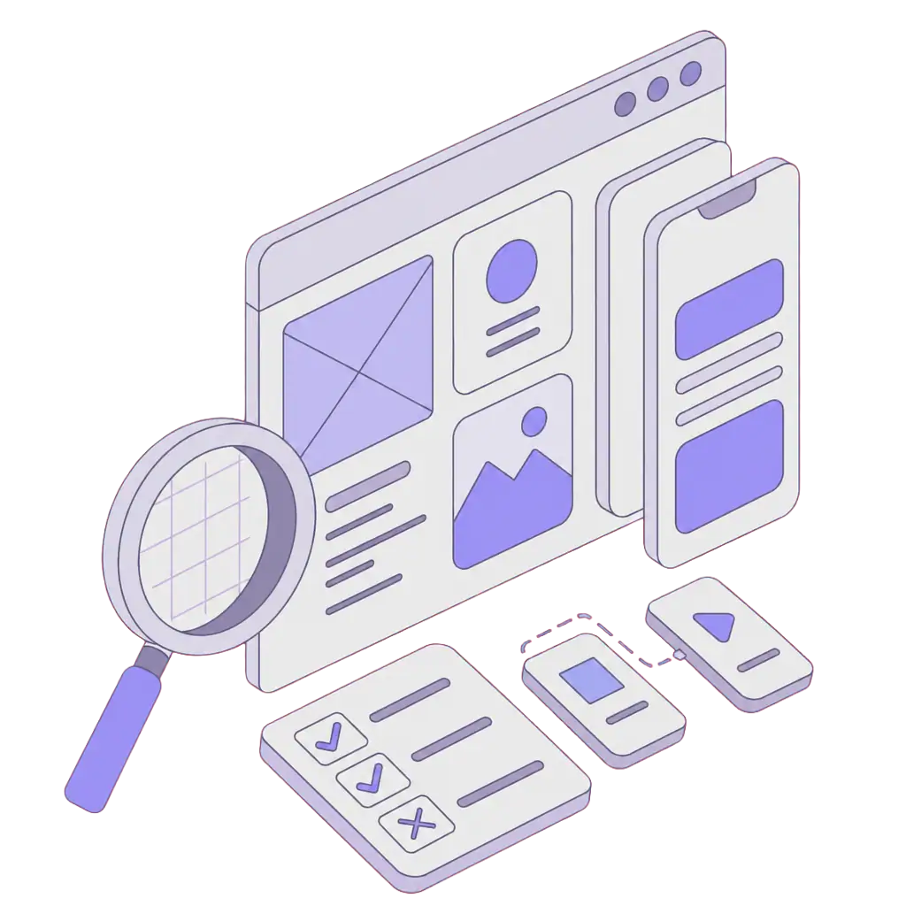 Digital marketing tools with SEO and GEO focus on mobile and desktop devices.