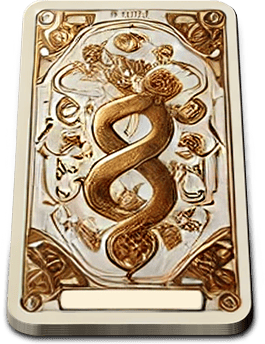 Tarocchi con simboli esoterici e serpente dorato, simbolo di saggezza e mistero.